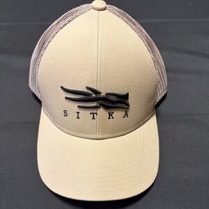Sitka Gear Mid-Pro Trucker Hat Tan Mesh Snapback Hunting Outdoor Cap OSFA EUC
